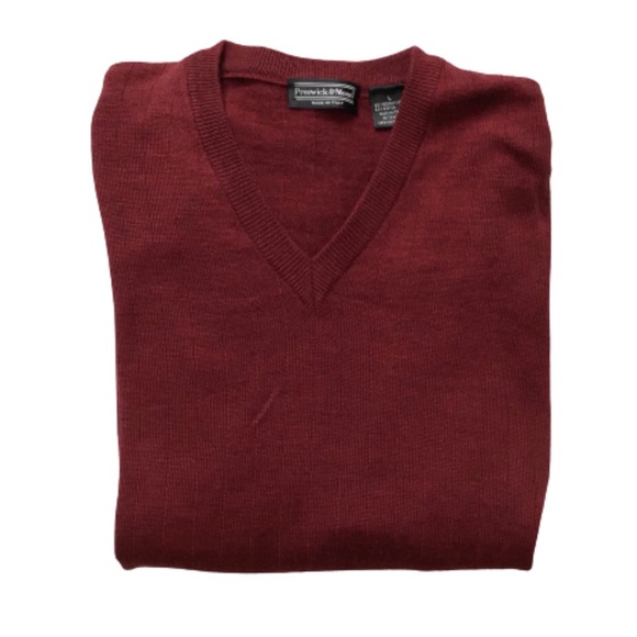 Preswick & Moore Wine V-Neck Merino Wool Sweater Large - Picture 1 of 11